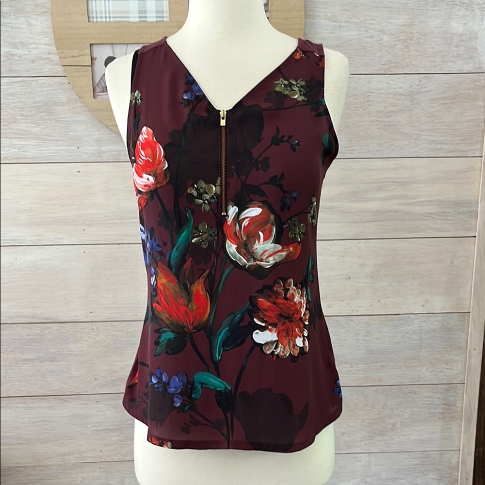 Express Floral Sleeveless Top - Burgundy XS